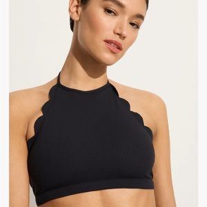 Marysia Swim Black Scalloped Halter Bikini Top